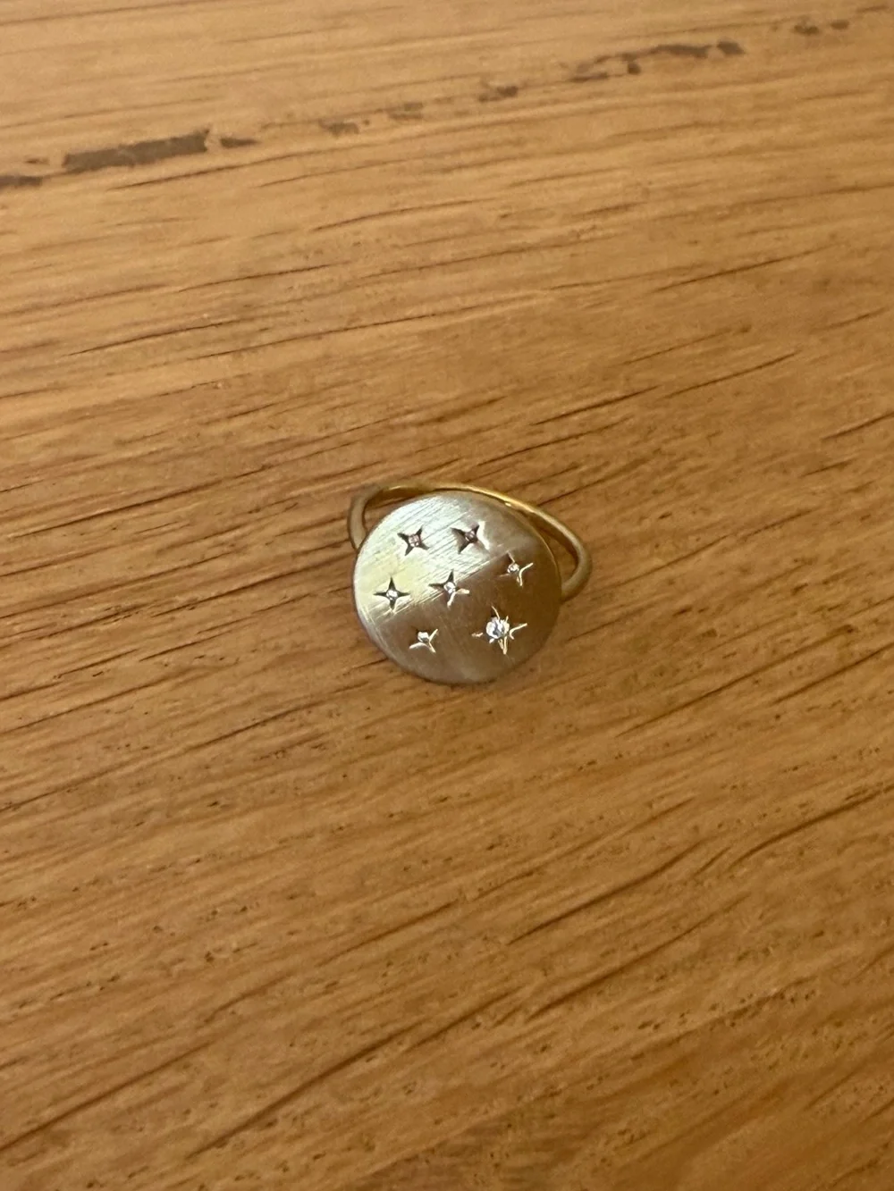 Star Accent Gold platted Disc Ring - Women's Fashion Jewelry